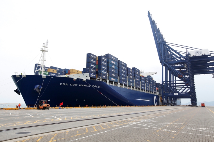 The CMA CGM Marco Polo docks at Berth #10 of YICT