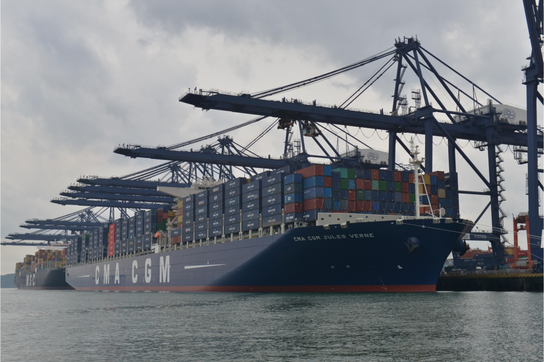 The CMA CGM Jules Verne, one of the world’s largest container vessels, makes its maiden call at YICT